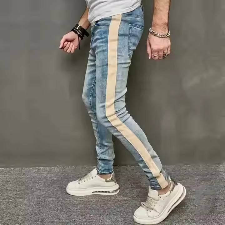Men's Jeans Stripes Knees Durable Custom Work Pants