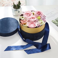 Maßgefertigte Marineblaue Runde Samtblumenbox mit Satinband-Schleife Deckel & Boden Geschenkverpackungsbox für Hochzeitsgeschenke Süßigkeiten Schokolade