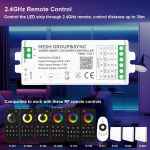 Aipin C206W Smart WiFi Contrôleur multi-zones à distance Tuya Synchronisation de groupe Mesh RGBCW RGBCCT 5-en-1 pour bande LED Gradateur universel IP20 DC12-24V - Product Image 5