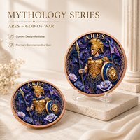 Koin Tembaga Murni 999 5 oz Ares Mitologi Yunani Relief Tinggi Berwarna UV Seperti Proof, Hadiah untuk Penggemar Mitologi, Kerajinan Logam