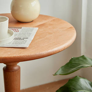 Table d'appoint en bois massif avec plateau rond en bois de cerisier, table de chevet, table de salon, table basse - Product Image 3