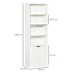 HOMCOM Bibliothèque moderne à 4 niveaux avec armoire en bois à 2 portes, 59x29x180cm blanc - Product Image 3