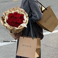 Vente en gros logo personnalisé trapézoïdal rectangle marron bouquet sac en papier de carton sac à main d'emballage de fleurs