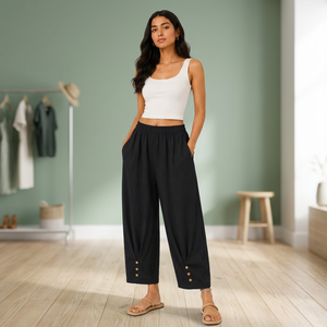 Women's High <b>Waist</b> Wide Leg Palazzo Pants | Casual Loose Fit <b>Elastic</b> <b>Waist</b> <b>Trousers</b> with Pockets - Product Image 4