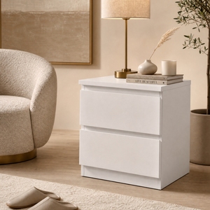 Mesita de <span class=keywords><strong>Noche</strong></span> Moderna Minimalista Blanca con 2 Cajones, Mesa Auxiliar sin Tiradores para Dormitorio, Apartamento, Hotel - Product Image 4