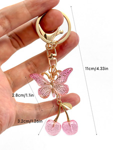 Porte-clés tendance en résine plastique, best-seller, en forme de cœur, papillon, cerise, pendentif de sac, fruit, cadeau pour clés de voiture - Product Image 2