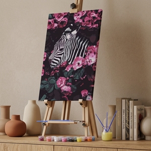 Kit de Pintura por Números DIY - <span class=keywords><strong>Lienzo</strong></span> de <span class=keywords><strong>Cebra</strong></span> con Flores Rosas, Pintura Acrílica para Adultos y Niños, Decoración del Hogar (Sin Marco) - Product Image 1