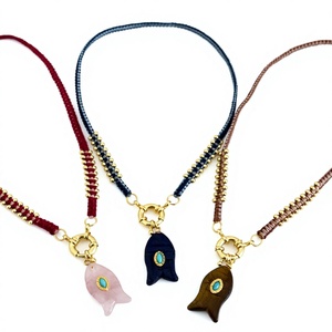 Collier pendentif poisson fait main en gros, chaîne en corde tressée, bijoux plaqués or, style océan, cadeau pour femme - Product Image 3