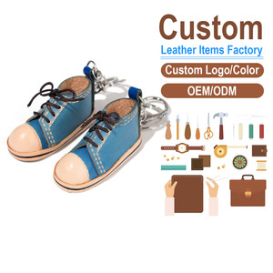 Cartoon Sneaker Metal <b>Keychain</b> Genuine <b>Leather</b> Bag Charm Cute Shoe Pendant Fashion Accessory Customization Supported - Product Image 1