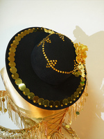 Chapeau de scène en velours pelucheux avec chaîne de paillettes dorées Golden Empire, idéal pour toutes les saisons, boléro, performance de matador, carnaval, festival