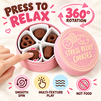 Nouveau Jouet Anti-Stress Toupie Bouton Biscuit Noir avec Fausse Boîte à Biscuits, Petit Cadeau, Ornement de Bureau