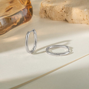Boucles d'oreilles créoles ovales en argent pour femme, bijoux de mode, grandes, moyennes et petites tailles EKA 074 075 076 - Product Image 4