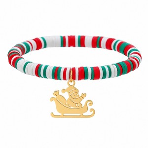 สร้อยข้อมือเสน่ห์คริสต์มาส ลายทางสีแดงเขียว พร้อมจี้ซานต้าและตุ๊กตาหิมะ ของขวัญเครื่องประดับสำหรับทุกเพศ - Product Image 3