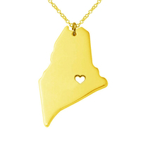 Collier de l'État du Maine en acier inoxydable Colliers en forme d'État du Maine Collier d'État du Maine avec un cœur