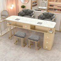 Table de manucure en bois massif de luxe, multifonctionnelle, pour salon de beauté, table simple ou double et ensemble de chaises