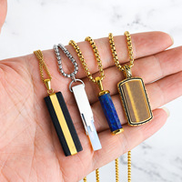 Collier pour homme en acier inoxydable plaqué or 18 carats avec pendentif en opale turquoise, bijoux en pierre naturelle, collier tendance pour homme, bijoux de haute qualité