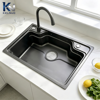 Évier de cuisine noir anti-taches au design personnalisé, évier simple moderne en acier inoxydable