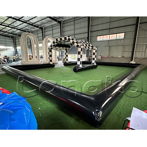 Piste <span class=keywords><strong>de</strong></span> course gonflable noire commerciale avec arche à carreaux, arène portable <span class=keywords><strong>pour</strong></span> voitures tamponneuses et karts <span class=keywords><strong>pour</strong></span> <span class=keywords><strong>location</strong></span> <span class=keywords><strong>de</strong></span> fêtes d'enfants - Product Image 5