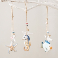 Décoration animale nautique en bois écologique : Étoile de mer, Hippocampe pour thème plage, artisanat suspendu en bois