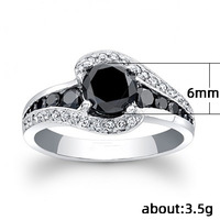 Noir blanc mode déclaration conception bijoux pierres précieuses rondes Zircon anneaux femmes filles Chic délicat cristal anneaux GJZ0052
