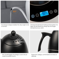 Bouilloire électrique en acier inoxydable multicolore 0,8 L 1200 W avec couvercle à poignée en bois, design bec de cygne pour le café filtre, théière portable