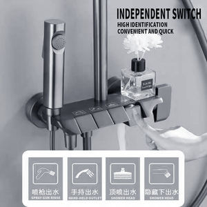 Heetverkopende 4-functies thermostaatkraanset, gunmetal chroom, regendouchekop met zachte jetspray voor hotels en badkamers - Product Image 2