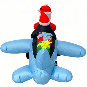 Décoration gonflable de Noël extérieure de 2,4 m : Père Noël en <span class=keywords><strong>avion</strong></span> avec pingouin et cadeau, éclairage LED, pour fêtes de fin d'année - Product Image 2
