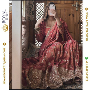 Moda moderna nueva seda pura de Chinon con Secuencia bordada pesada trabajo Sharara conjunto de traje colección con Dupatta - Product Image 2