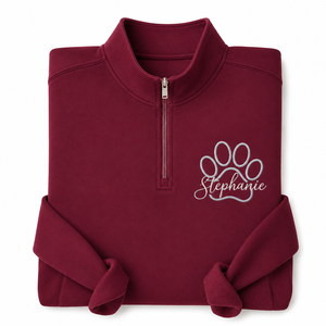 Felpa Invernale/Autunnale Ricamata <span class=keywords><strong>con</strong></span> Cerniera a Quarto per Tecnici Veterinari, Personalizzata <span class=keywords><strong>con</strong></span> Stetoscopio Veterinario e Impronta di Zampa di Cane/Gatto – Regalo - Product Image 1