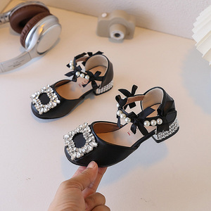 Sandali da principessa <span class=keywords><strong>con</strong></span> <span class=keywords><strong>tacco</strong></span> alto per bambine, stile coreano, novità estiva, alla moda, <span class=keywords><strong>con</strong></span> strass, in PU, chiusura a strappo, tinta unita - Product Image 6