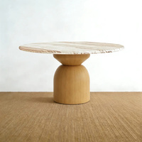 Table à manger ronde en marbre naturel Wabi-Sabi, 8-10 places, avec base en bois massif, mobilier de salle à manger haut de gamme