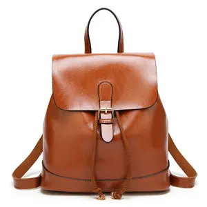 फैक्टरी फैशन कंधे का पट्टा बैग मोटी Drawstring मिनी के लिए वापस पैक बैग ब्राउन शाकाहारी चमड़ा बैग महिला, महिला, लड़की