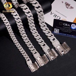 Мужская цепочка Cuban Link из серебра 925 пробы с муассанитом, инкрустированная камнями, в стиле хип-хоп, 12 мм, 15 мм, 18 мм, 20 мм - Product Image 3