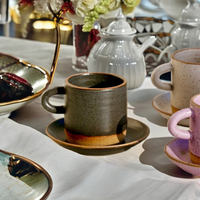 Nouveauté design unique couleur émaillée verres européen après-midi thé vintage en céramique latte café thé tasse et soucoupe