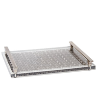 Plateau de service en acrylique, plateau en plexiglas haut de gamme avec filigranes en laiton brillant et poignées métalliques, plateau à café et à collations en lucite pour table