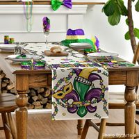 Chemin de table personnalisé en polyester et lin, motifs de perles de carnaval Mardi Gras, pour cuisine et salle à manger, décoration 13 x 72 pouces