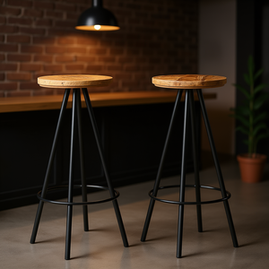 Ensemble de 2 tabourets de bar en bois de manguier avec structure en fer, meubles de bar modernes et industriels pour la maison - Product Image 2