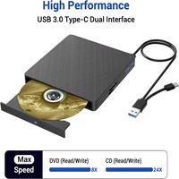 Unidad de DVD Externa Multifuncional USB 3.0 Tipo-C Lightscribe, Grabadora de DVD Portátil, Unidad Óptica de CD/DVD+/-RW con Interfaz SD/TF