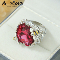 Bague Cocktail Simple pour Femme en Or 14 carats Plaqué Or, avec Cristal Rose Exquis et Moissanite, Pierres Précieuses Colorées Italiennes – Nouvelle Collection Tendance