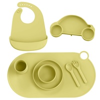Ensemble d'alimentation pour bébé OEM ODM, non toxique, de qualité alimentaire, sans BPA, écologique, résistant au lave-vaisselle, avec bavoirs en silicone à compartiments, assiette et bol en forme d'ours