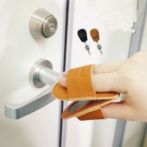 EDC contactless door opener, <b>leather</b> door opener <b>keychain</b>, retractable and easy-pull door grabber, customizable. - Product Image 1