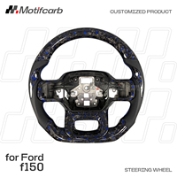 Volant personnalisé en fibre de carbone forgée bleue avec poignées en cuir pour Ford F-150 Raptor R XL XLT 4x4 Tremor STX 2019-2025