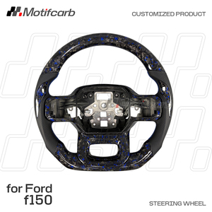 Volant en fibre de carbone forgée bleu personnalisé avec poignées en cuir pour Ford F-150 Raptor R XL XLT 4x4 Tremor STX 2019-2025 - Product Image 2
