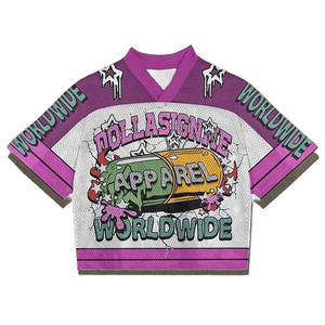 嘻哈街头服饰男士复古橄榄球篮球球衣休闲短袖T恤都市高街运动风格大码透气 - Product Image 1