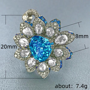 Anello Cocktail F470 con Fiore in Argento 925, Topazio Taglio a Pera, Incastonatura Pavé, Anelli Eleganti da Donna per Feste - Product Image 2