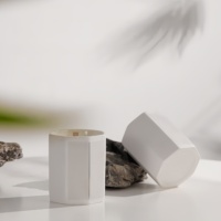 Bougies parfumées minimalistes haut de gamme en cire de soja, décoratives pour la maison, en pot octogonal en céramique blanche avec logo personnalisé, pour l'aromathérapie