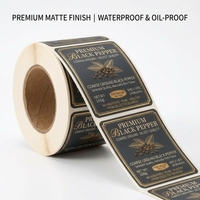 Rouleau d'étiquettes autocollantes pour pots à épices, résistantes à la graisse, en vinyle, pour poudre de poivre noir, produits à marque privée