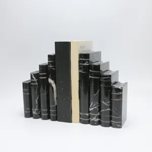 Natürlicher schwarzer Marmorstein Desktop Marmor Buchs tütze Schreibtisch Tisch Dekorative Marmor Kugel Buchs tütze Set