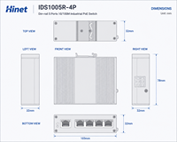 Switch PoE Industrial de 5 Puertos y 100 Mbps, 4 Puertos PoE+ 120W, Riel DIN EN50155, 44-57VDC, Capa 2, SNMP, Apilable, CCTV, Ferrocarril