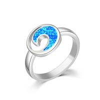 Bague en opale bleue argentée en forme de spirale |   Bague de mode moderne et audacieuse